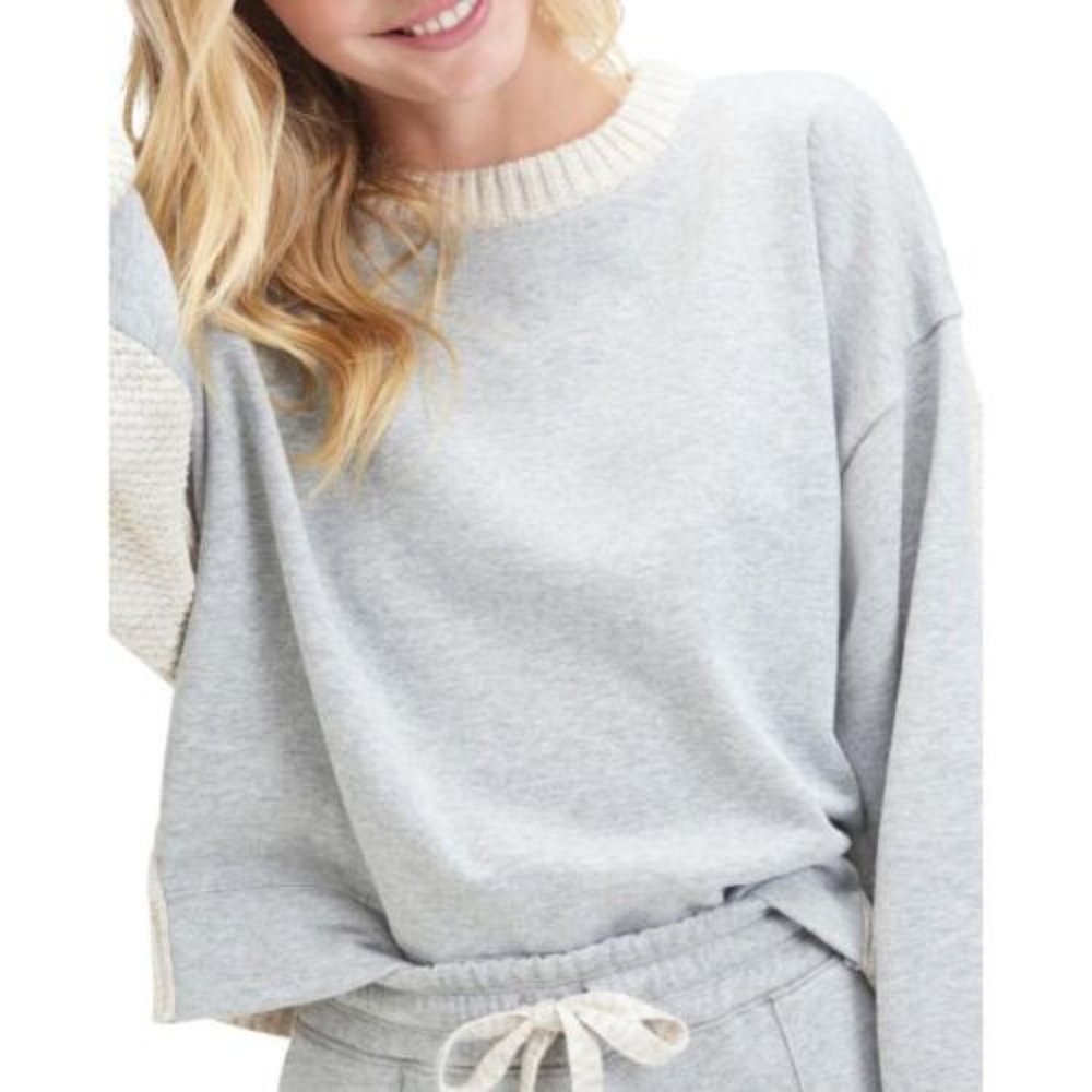 Splendid Womens Jayla Mixed Media Hi-Low Shirt Pullover‎ Sweater Top Size L